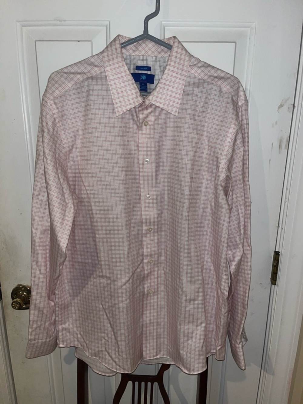 Egara Men’s XL Button Down Dress Shirt Pink White Plaid 100% Cotton Casual Work